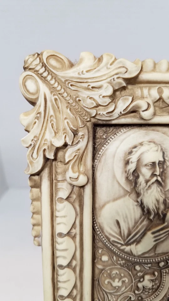 Icono de alabastro genuino tallado imagen religiosa 11"x 8,5" raro Foto 4 de 4