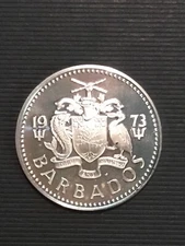 1973 BARBADOS Huge  VINTAGE NEPTUNE Old Proof Silver 5 Dollars Coin Free Ship