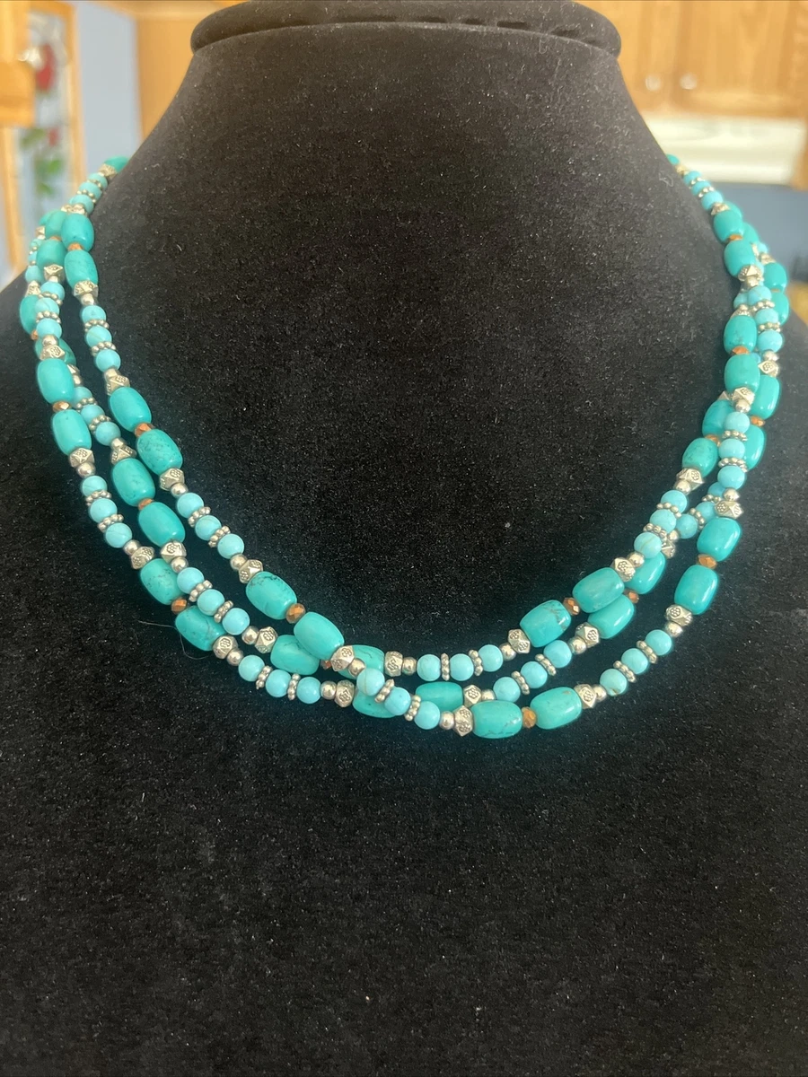 triple strand faux turquoise necklace eBay