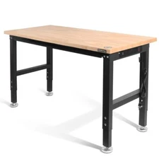 WORKPRO 48-in Heavy-Duty Adjustable Workbench Rubber Wood Top Hardwood Worktable