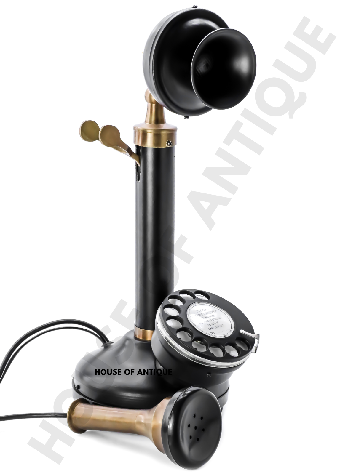 Vintage Candlestick Telephone Brass & Iron Black Decorative Antique