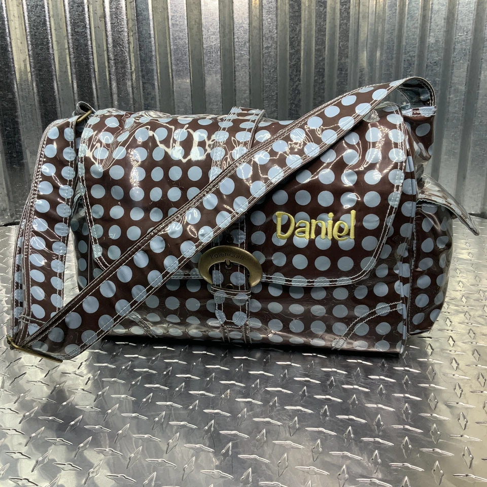 Kalencom Messenger Buckle Diaper Bag Chocolate Blue Dots - Image 3 of 4