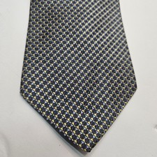 Tommy Hilfiger Men's Neck Tie Blue Gold Geometric Pattern Made In USA 100 Silk