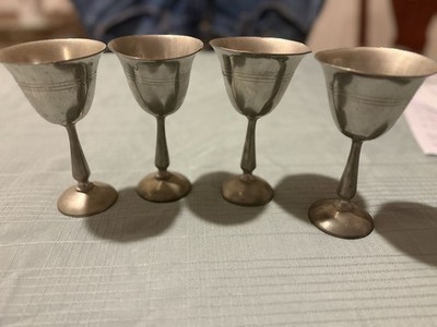 Genuine White Pewter Chalice Cup Goblets Set Of 4