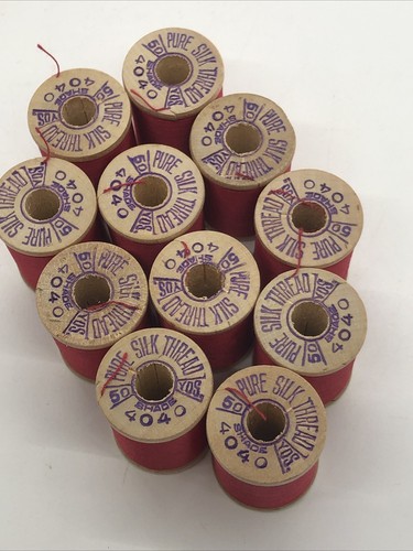 Belding Corticelli Light Scarlet Pure Silk Thread 11 Wood Spools Sz A 50 Yds Red - Picture 5 of 11