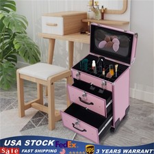 Professional Makeup Train Case Rolling Cosmetic Trolley Hair Beauty Travel Box
