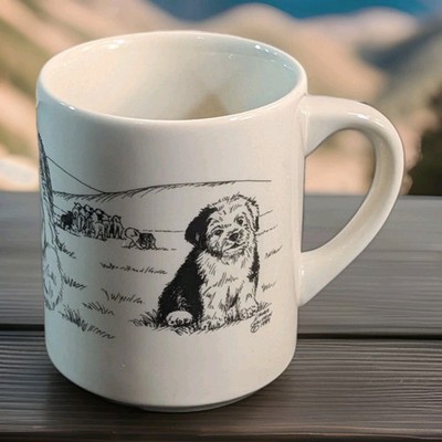 Laura Griffin Dogs Sheepdogs Ceramic Coffee Mug Cup The Cache Signed 1989 Vtg 