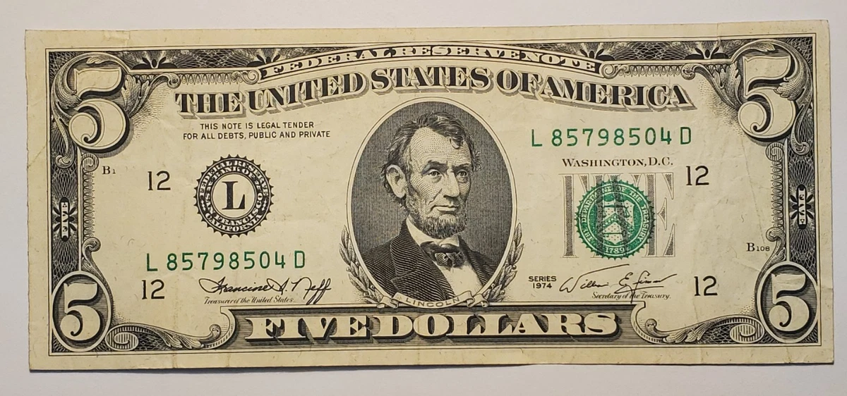 $5 1974 美国小尺寸纸币说明| eBay