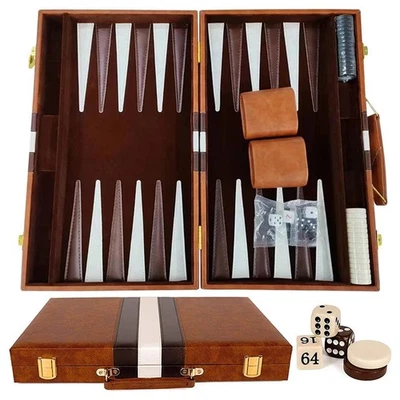 Backgammon Koffer Holz, 11" Klassisches Backgammon Set mit Hochwertiger Leder... - Bild 1 von 4