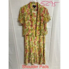 DN Design Vtg Chiffon Floral Lined Midi Dress & Cover Sz 16 Multicolor 2 Pc Set