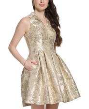 Vince Camuto E4213 Women's Jacquard V-Neck Fit & Flare Dress Size 16