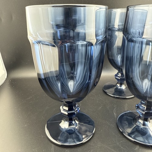 Libbey Duratuff Gibraltar Antique Blue 7" Iced Tea Water Glasses Goblet Set Of 4 - Picture 2 of 14