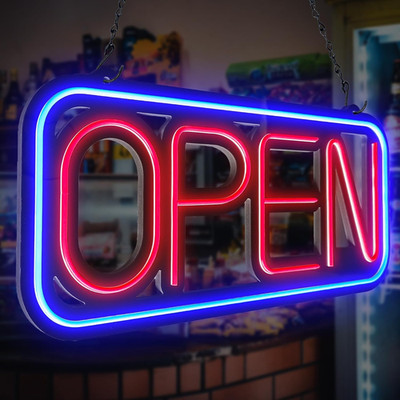 Bright LED Open Sign for Business - 32x16 Inch with Remote & Flashing Mode