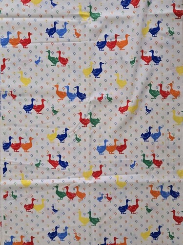 Cranston Print Vintage Rainbow Goose Cotton Fabric 1.5 Yd Kitsch 80s Flowers - Picture 2 of 5