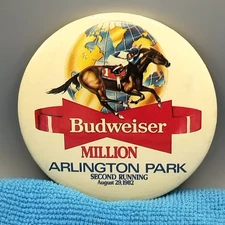 1982 Budweiser Million Arlington Park Horse Racing Pinback Button 2nd Running