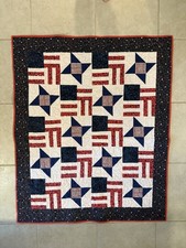 Small Patriotic Lap Quilt Baby Quilt Wall Quilt Red White Blue Hero Star