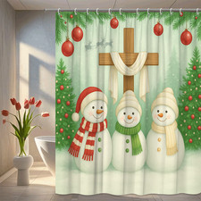 Festive Christmas Snowman Shower Curtain - Holiday Bathroom Decor