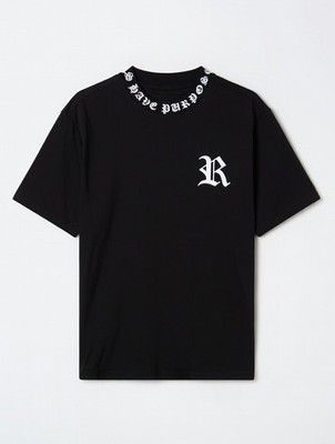 Men's Black Graphic Print Jersey T-Shirt Logo Text Crew Neck Short Sleeve Size M