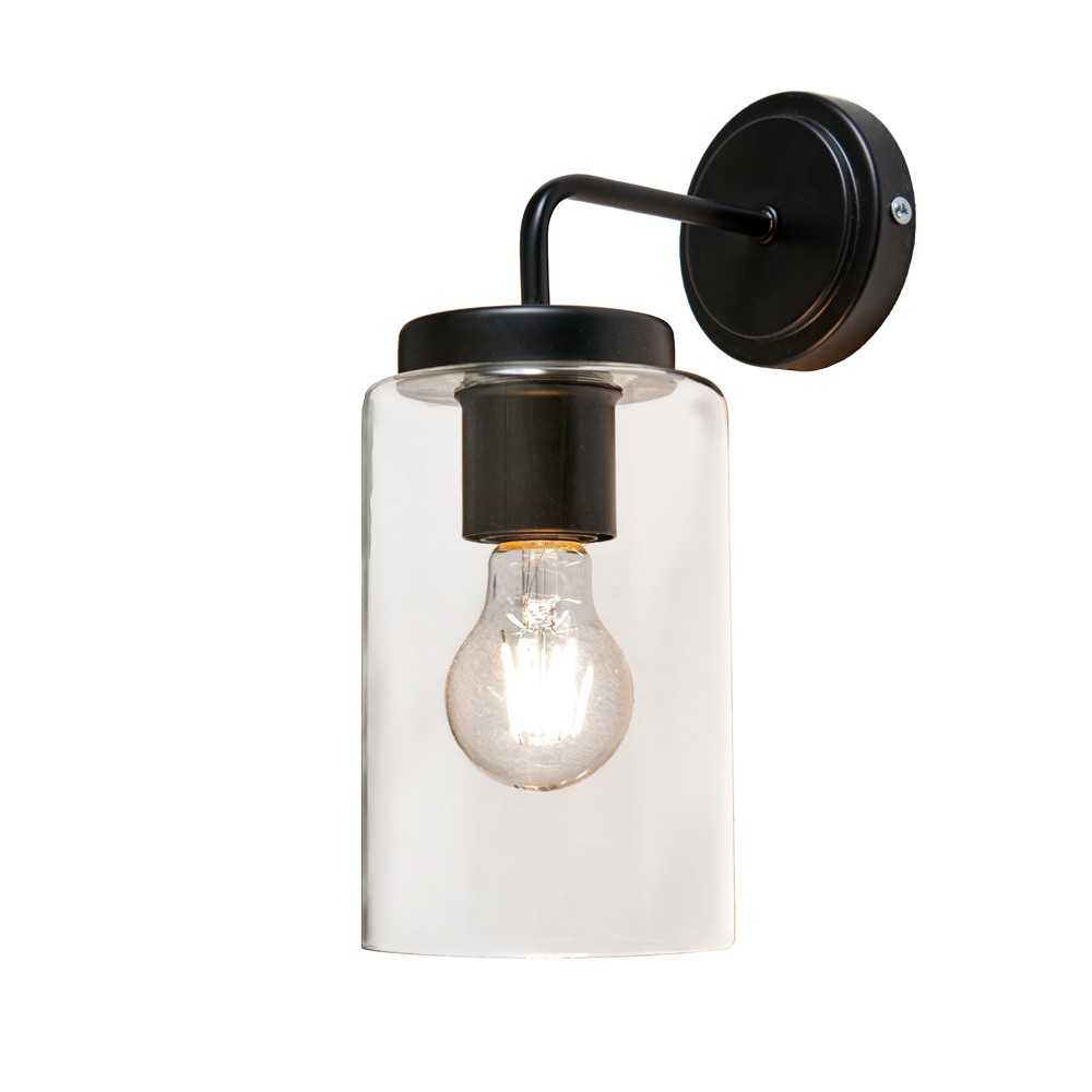 Litecraft Cassia Wall Light Outdoor IP23 Rated Cylinder Glass Lantern - Black