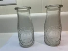 Heritage Dairy Company 2 Milk Bottles 8 Oz Clear Pebble Glass 1/2 Half Pint Vtg