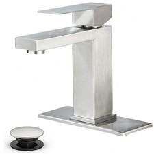 Brushed Nickel Bathroom Sink Vanity Faucet Single Handle 1 or 3 Holes with Drain