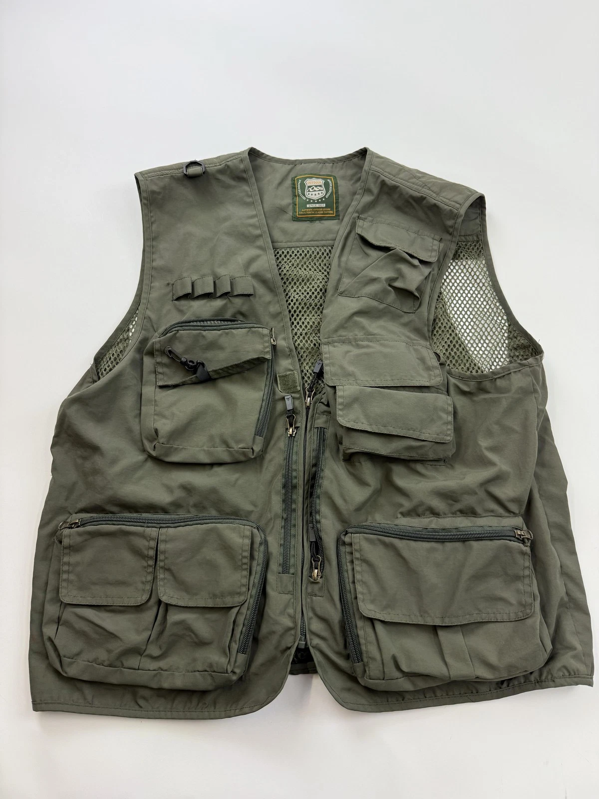 Outdoor Vest Mens XL Green Utility Fishing Multi Pocket Mesh Travel Hiking