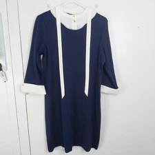 Ming Wang Dress Womens L Nautical Preppy Navy Tie Neck Versatile Classic New