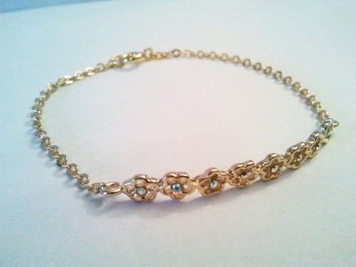 18K Gold Plated Romantic floral Crystals Chain Bracelet Israel made 7.5" long - Picture 11 of 16