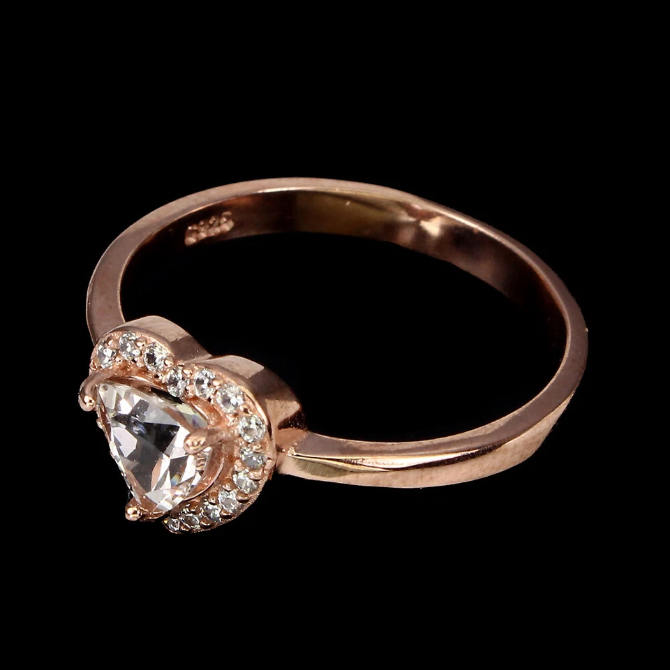 ANILLO CORAZÓN MELOCOTÓN MORGANITA CON DETALLES DE CIRCONITA CÚBICA BLANCA PLATA ESTERLINA .925 14K RGP TALLA 7 Foto 3 de 3