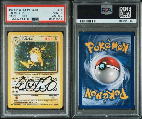 PSA 9 • Raichu 014 • 1999 Pokémon Base Set Holo • STEVE AOKI AUTOGRAPH • Auto 9 - Picture 3 of 3