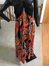 NWT Nine West Women's Size 16 Halter Tie Maxi Dress $129 Black Orange Red Beige