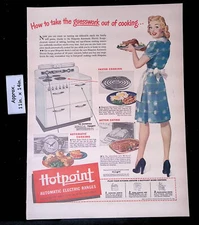 1946 Hotpoint Automatic Electric Ranges Lady holding food plate Print Ad 44845