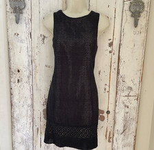 Ann Taylor Loft Size 2 Woman's Black Laser Cut Crochet Sleeveless Shift Dress