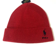 Polo Ralph Lauren Men’s Ribbed Lambs Wool Blend Knit Beanie Hat Red NWT
