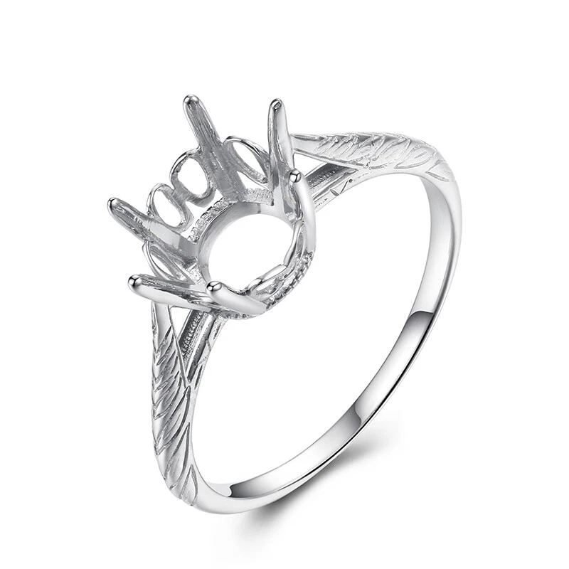 Solid 10k White Gold Round 7.5mm to 8mm Semi Mount Ring Vintage Simple Wedding - Image 2 of 4