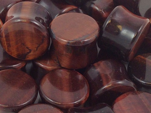 PAIR Red Tiger Eye Organic Stone Plugs Gauge - 3mm (8g) to 25mm (1") available - Picture 6 of 7