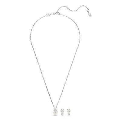 Swarovski Matrix Necklace & Earrings Set, Crystal pearl, White