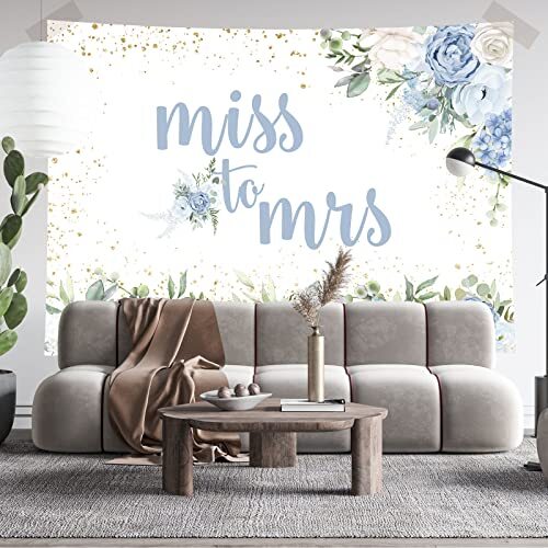 Miss To Mrs Backdrop Blue Floral Gold Dots Bridal Shower Photography Background - Picture 4 of 7