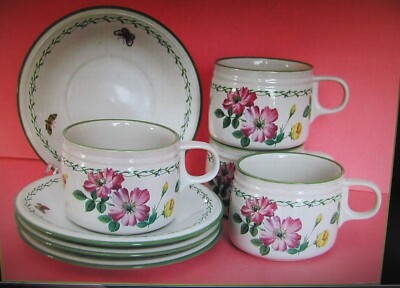  Garden Bloom Coffee/Espresso Cups & Saucers Set/4  Studio Nova  New Never Used
