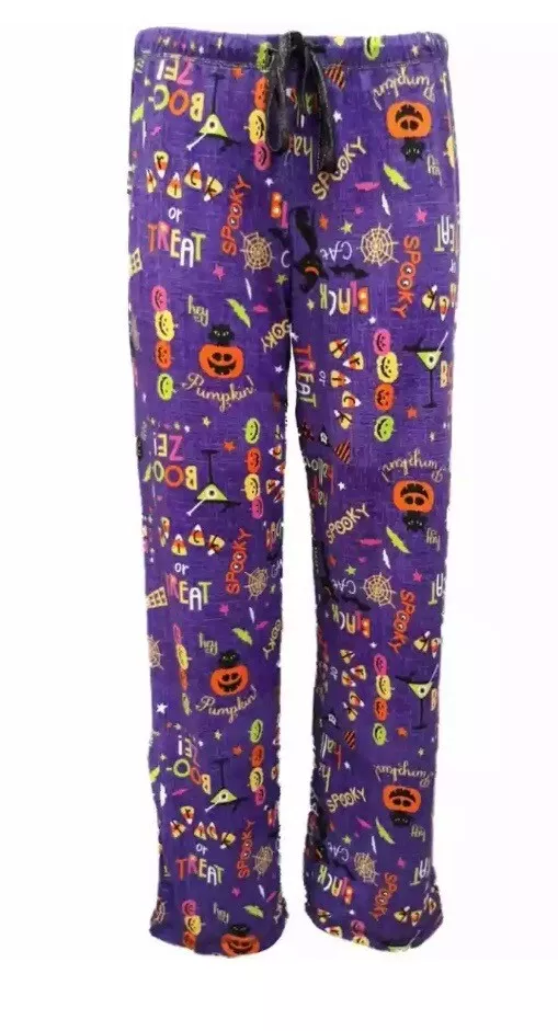 Celebrate Womens Purple Pumpkin Spiderweb Bat Sleep Pants Halloween Pajama  NWT