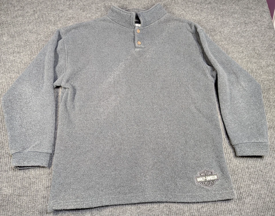 Винтажный мужской пуловер Harley Davidson XL серый мотоциклист Henley махровая ткань Y2K мотоциклист - Изображение 2 из 4