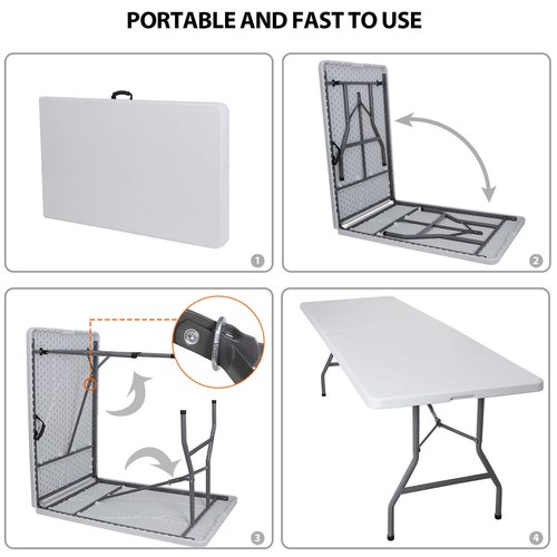 3/4/6/8 FT Folding Picnic Table Portable Plastic Dining Table w/ Carrying Handle - Picture 33 of 50