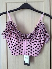 NAANAA Pink Polka Dot Ruffle Crop Top Size 8