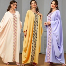 New Muslim Embroidery Abaya Dress Arab Bat Sleeved Robe Dubai Gown Ethnic Style