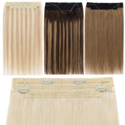 Hidden Secret Wire in Weft Clip One Piece THICK Human Hair Extensions Headband R