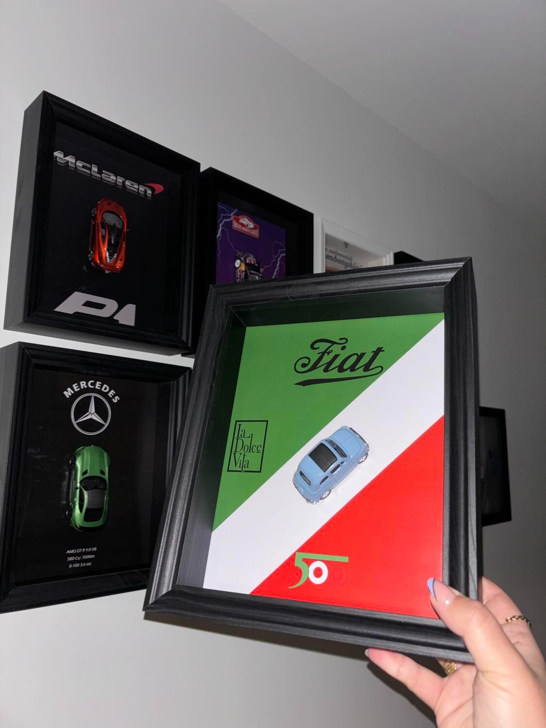 Cadre voiture FIAT 500 1/43 idée cadeau anniversaire homme boîte de présentation