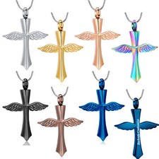Angel Wing Cross Urn Pendant Cremation Jewelry for Ashes Holder Memory Necklace