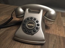 METROPOLIS Retro Phone Push Button Desk Telephone Conair Pewter SW2504PWT