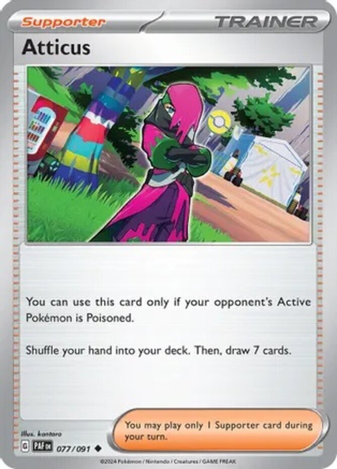 NM-Mint, English Pokemon Regular Atticus - 077/091 - Uncommon SV - Paldean Fates