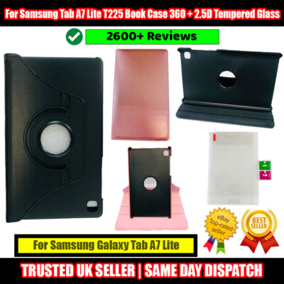 Für Samsung Galaxy Tab A7 Lite T225 Book Case 360 Drehbar + 2.5D Hartglas